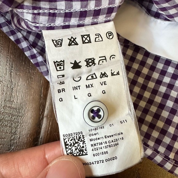 BOSS HUGO BOSS Check / Plaid Print Dress Shirt Purple Regular Fit - Picture 6 of 8